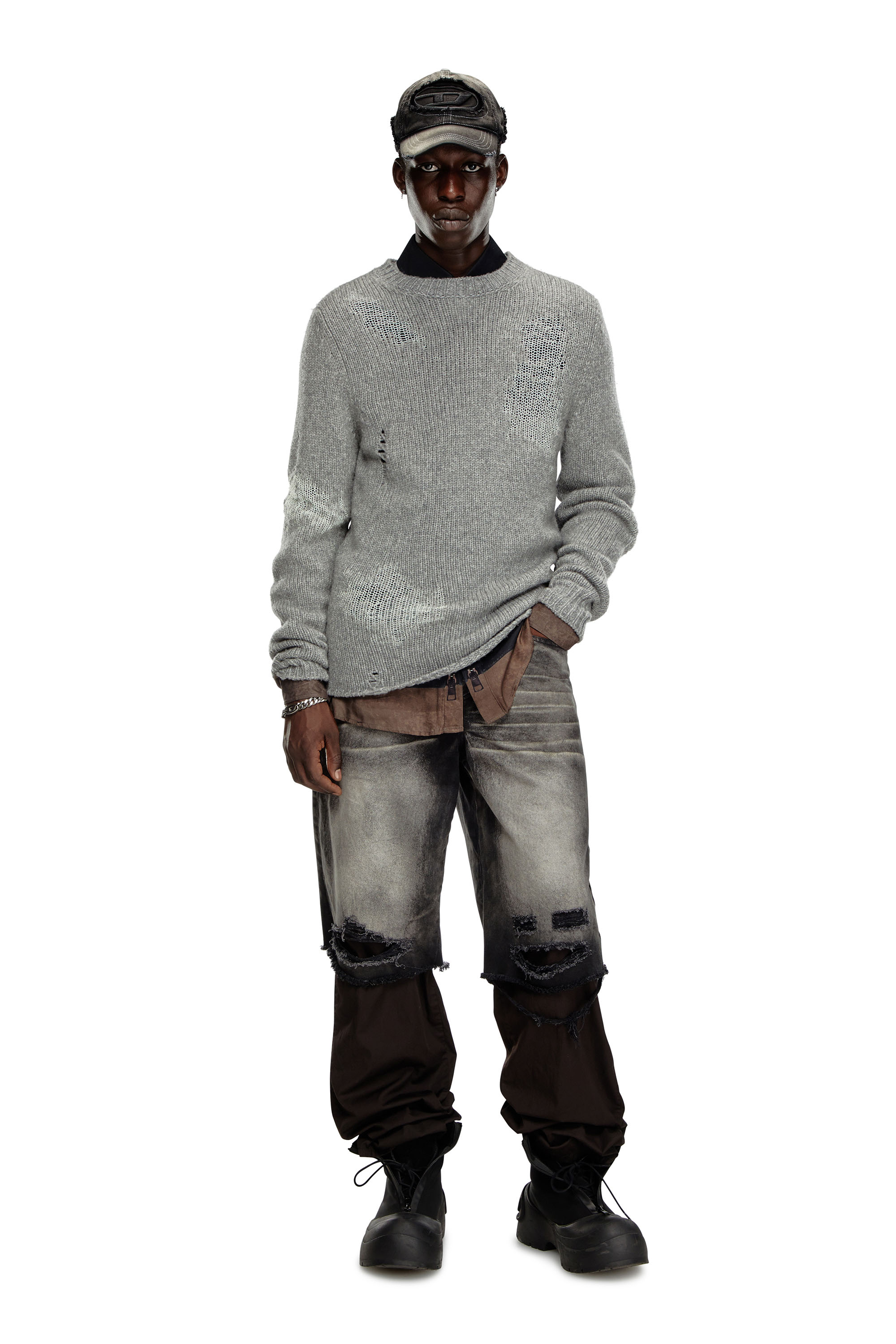 Diesel - K-NORMAN, Man's Distressed jumper in wool blend in Grey - 3