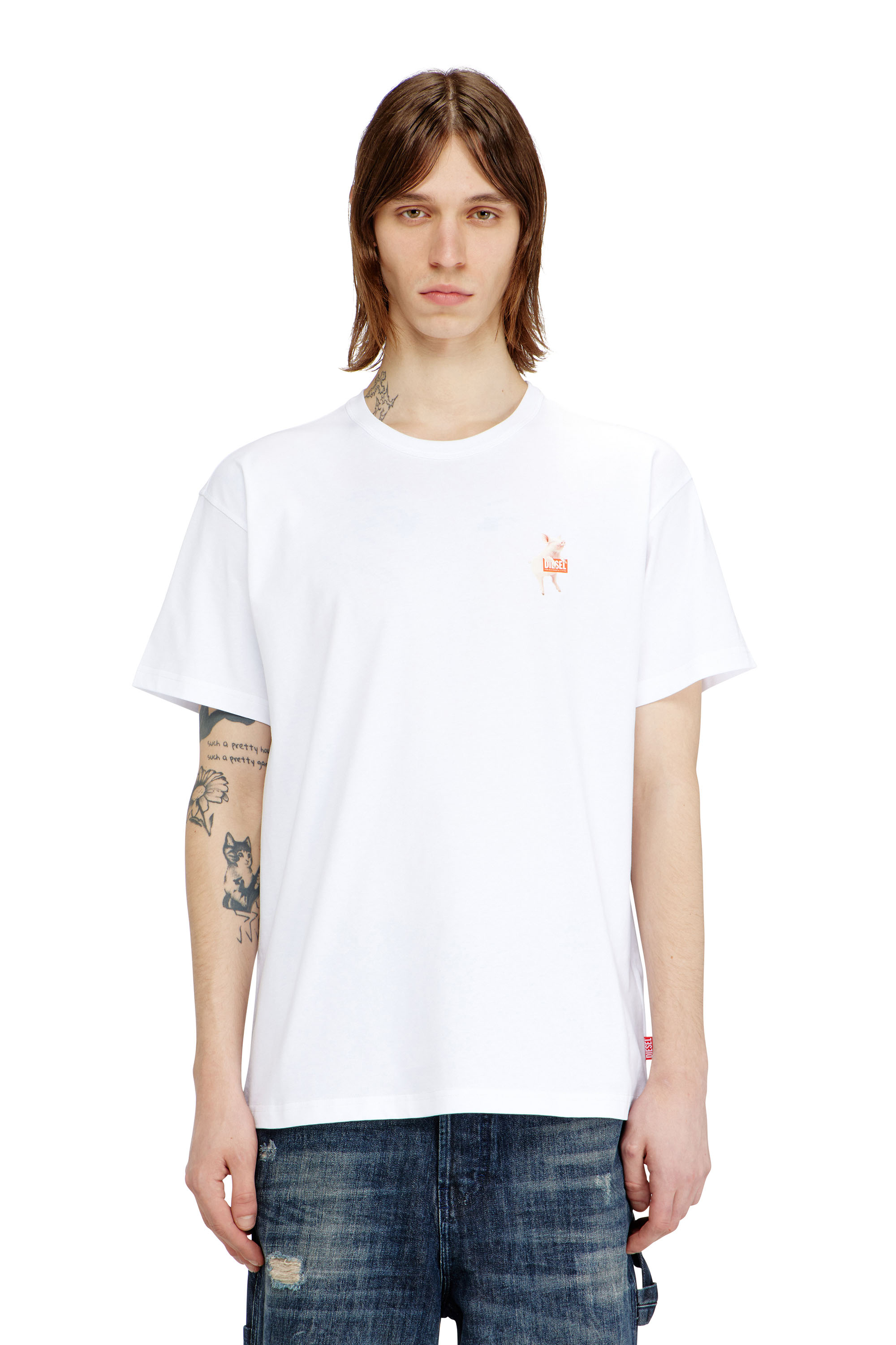 Diesel - T-NORM-V4, Man's T-shirt with pig and logo print in White - 1