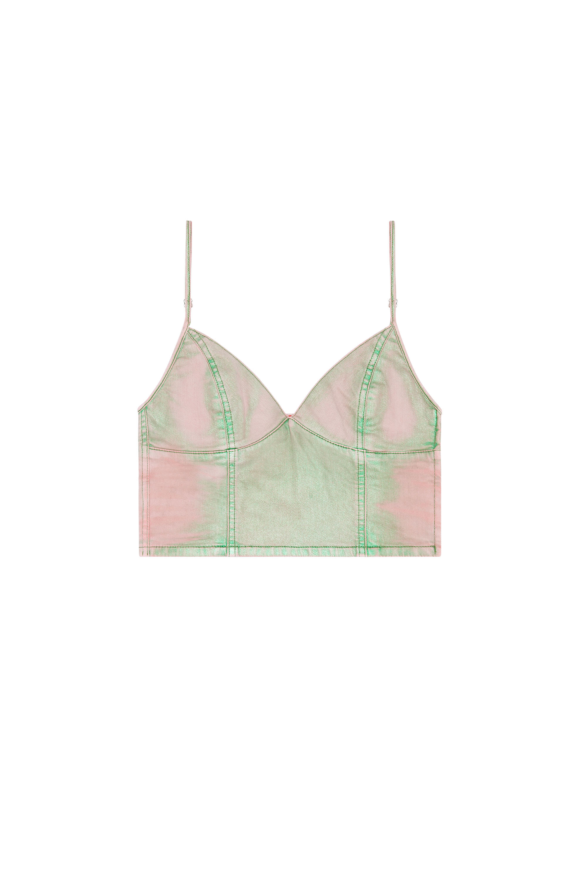Diesel - DE-FULVY-S, Woman's Top in bicolour laminated denim in Pink/Green - 2