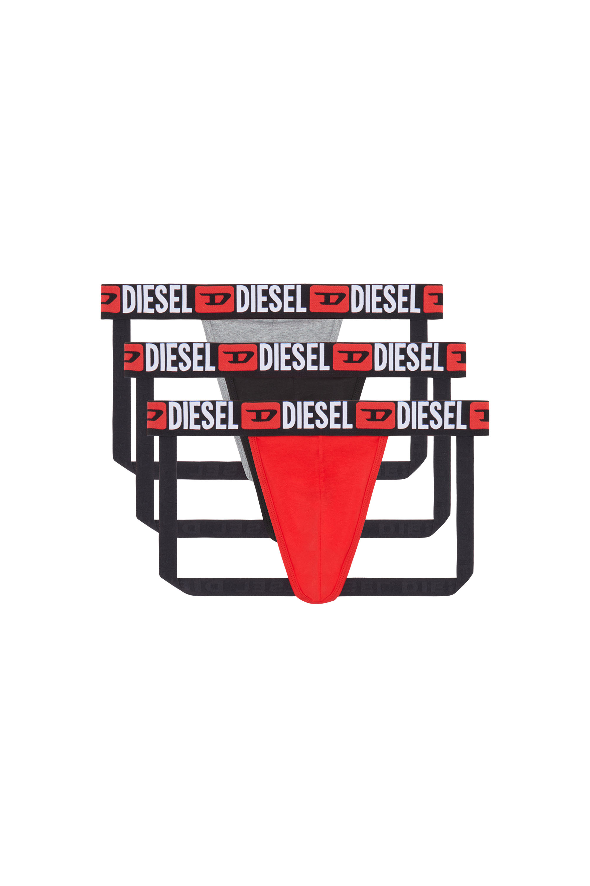 Diesel - UMBR-JOCKYTHREEPACK, Man's Three-pack jockstraps with logo waists in Red/Grey - 2