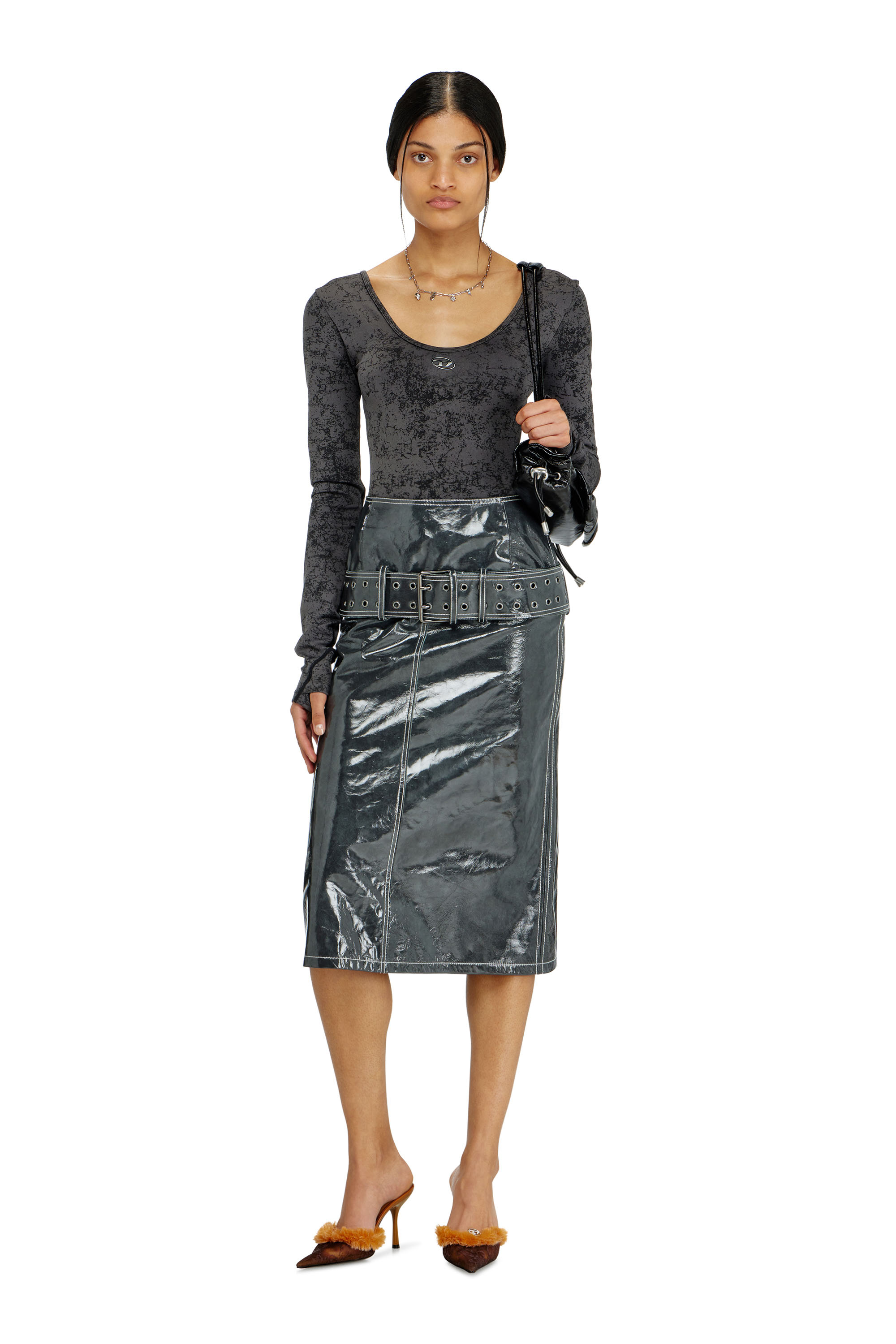 Diesel - IONNA-UTLT, Woman's Open-back bodysuit with utilitarian print in Black - 4