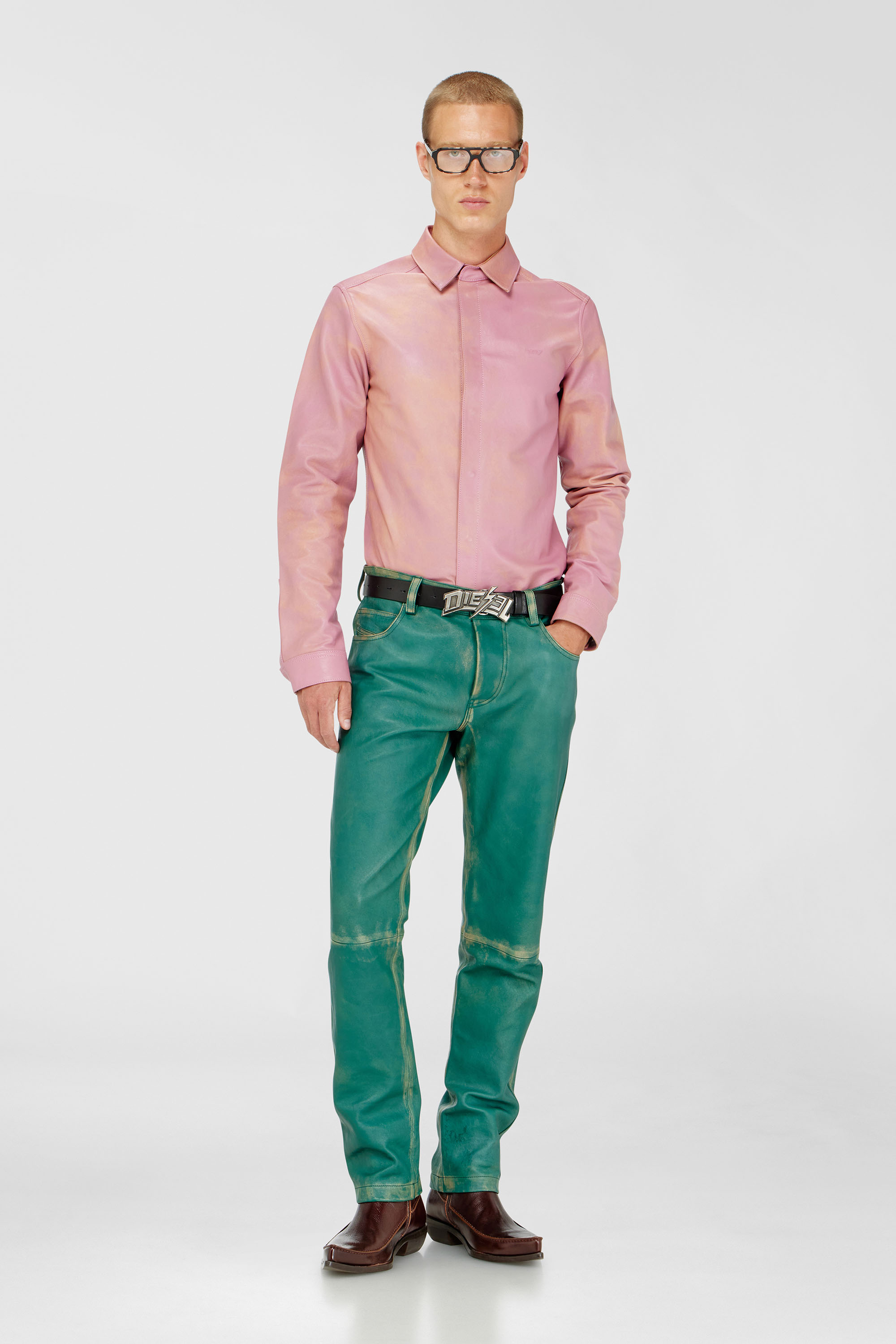 Diesel - S-CIRT, Man's Shirt in treated leather in Pink - 2