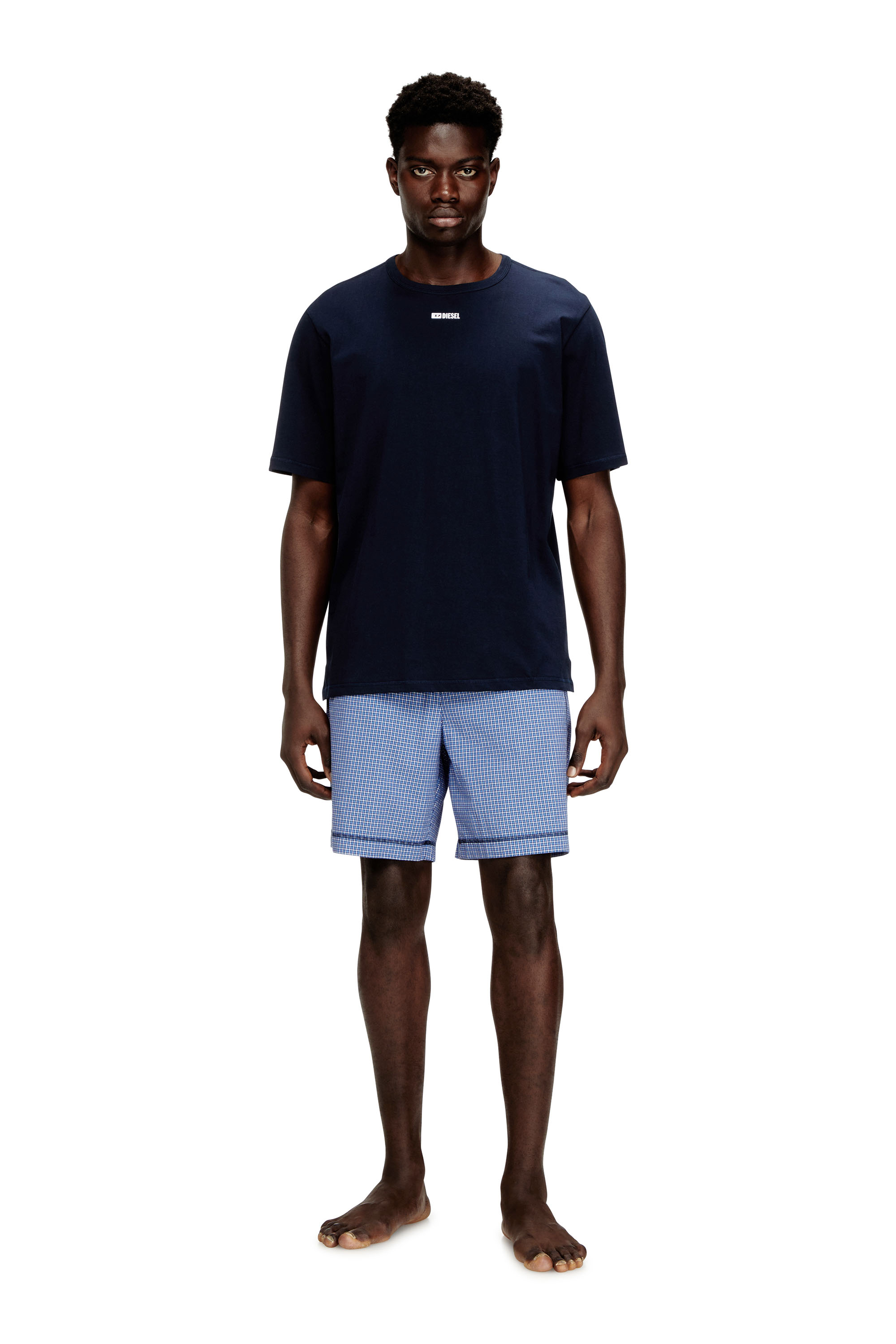 Diesel - KIT-RAUL-D-CORE, Man's Cotton pajama set with check shorts in Blue - 1