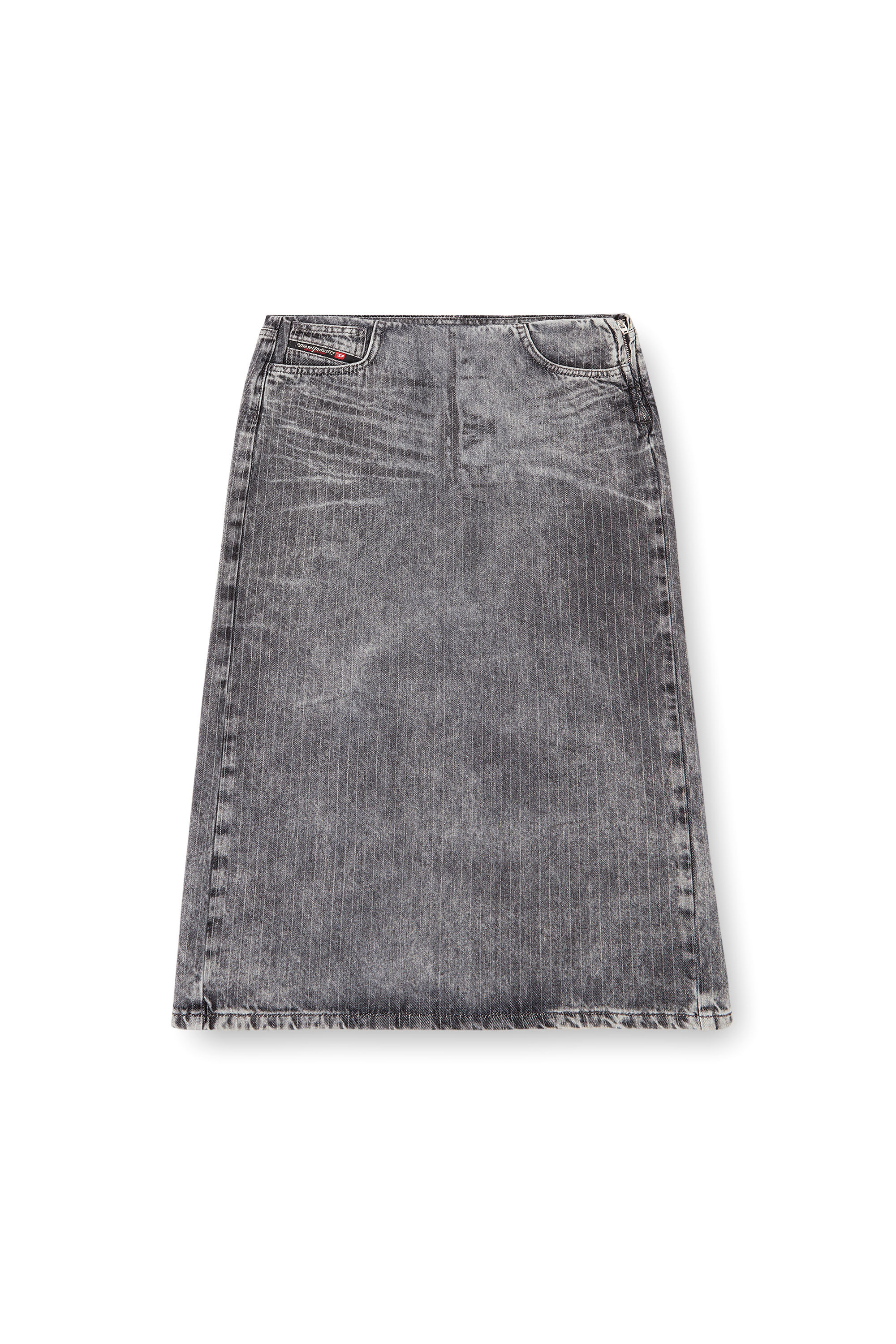 Diesel - DE-PRA-S4, Woman's Midi skirt in tailoring pinstripe denim in Light Grey - 3