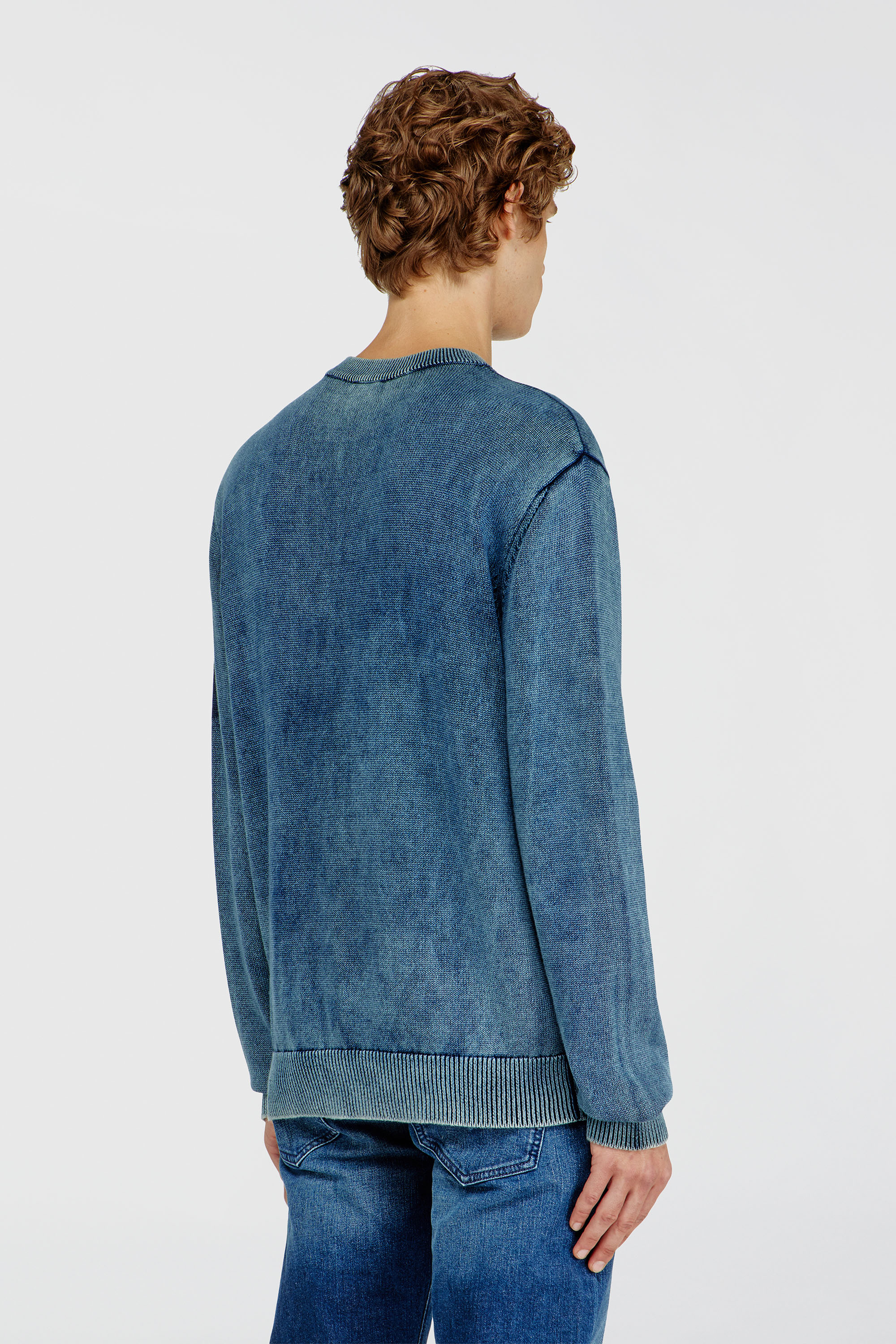Diesel - K-PERNE, Man's Denim-look jumper with patch effects in Medium blue - 4