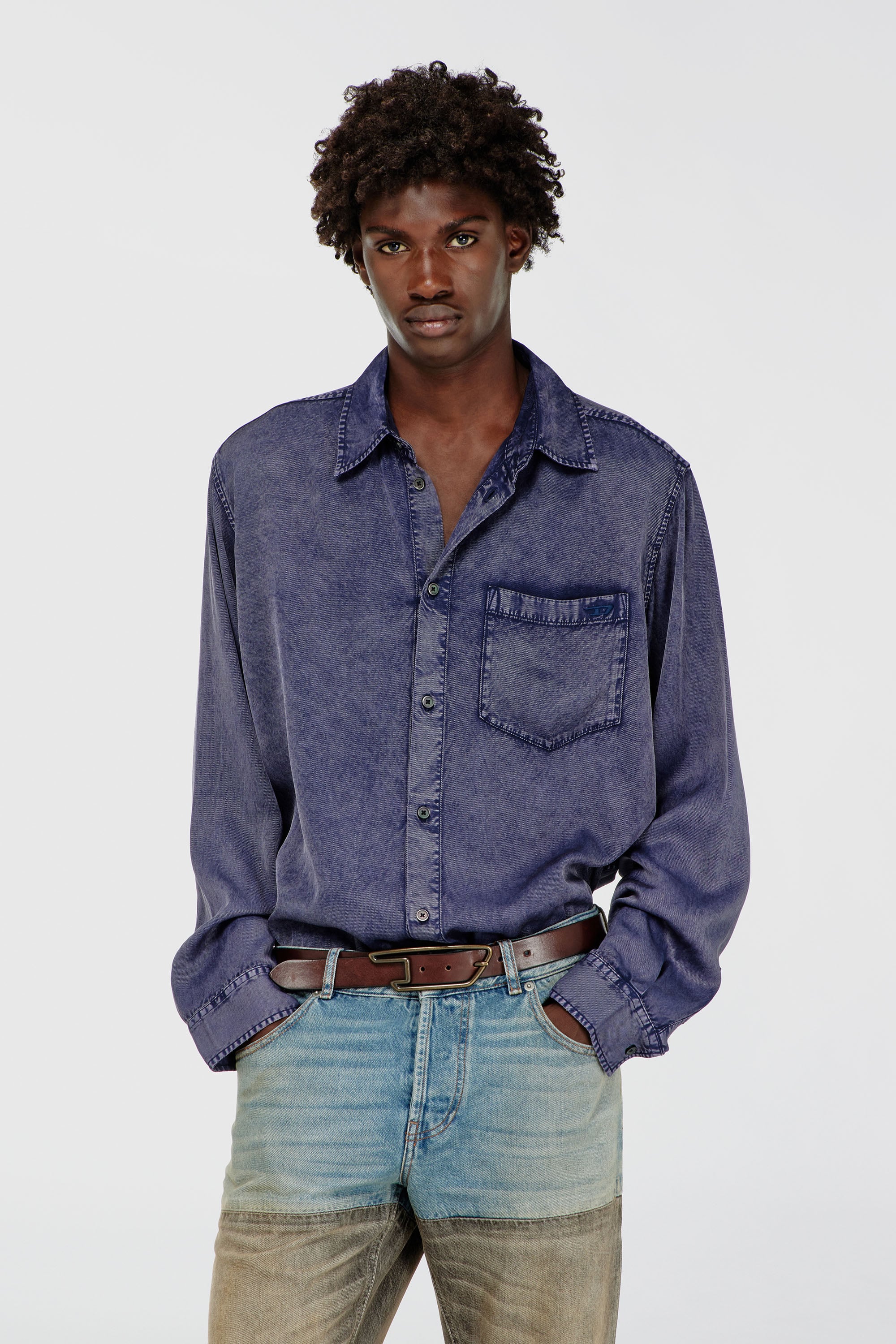 Diesel - S-SIMPLY-NIBC, Man's Fluid shirt in denim-effect viscose in null - 1